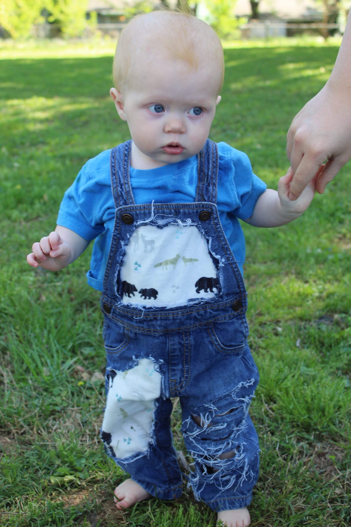 Boys Bears, Foxs Oh My! Distressed Overalls Shortalls Jumper