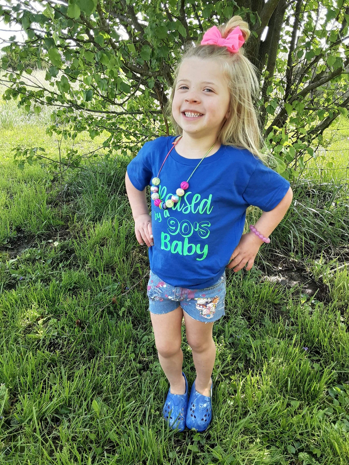 Rugrats Paint Splatter Girls Distressed Jeans Shorts