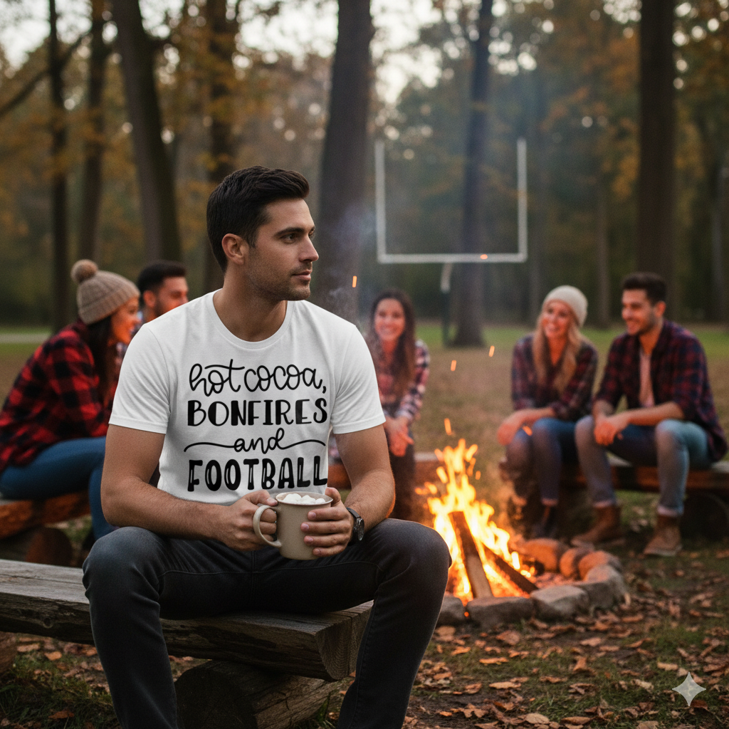 Hot Cocoa Bonfires and Football Girls Shirt Boys Shirt Fall
