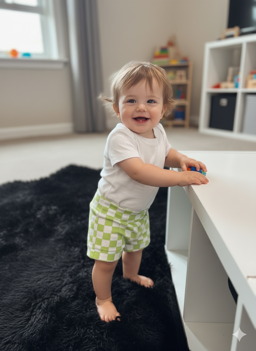 White Lime Green Checker Handmade