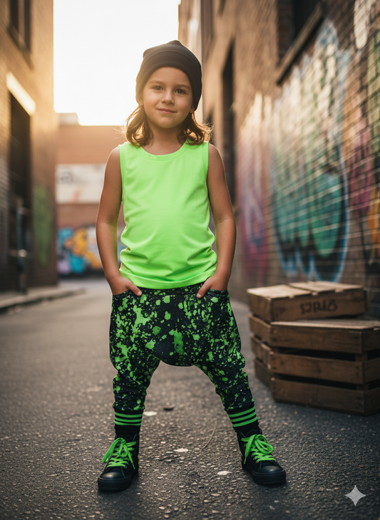 Neon Lime Green Splatter Handmade