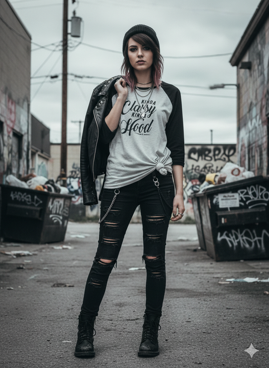 Kinda Classy Kinda Hood Ladies Raglan Ladies Shirt