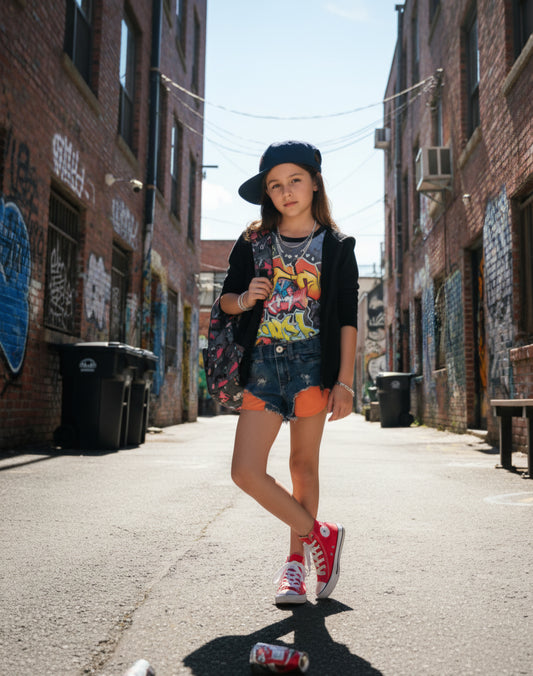 Orange Pocket Girls Distressed Jeans Shorties