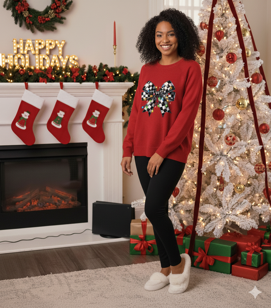 Checker Bow Christmas Boys Shirt Girls Shirt Ladies Shirt