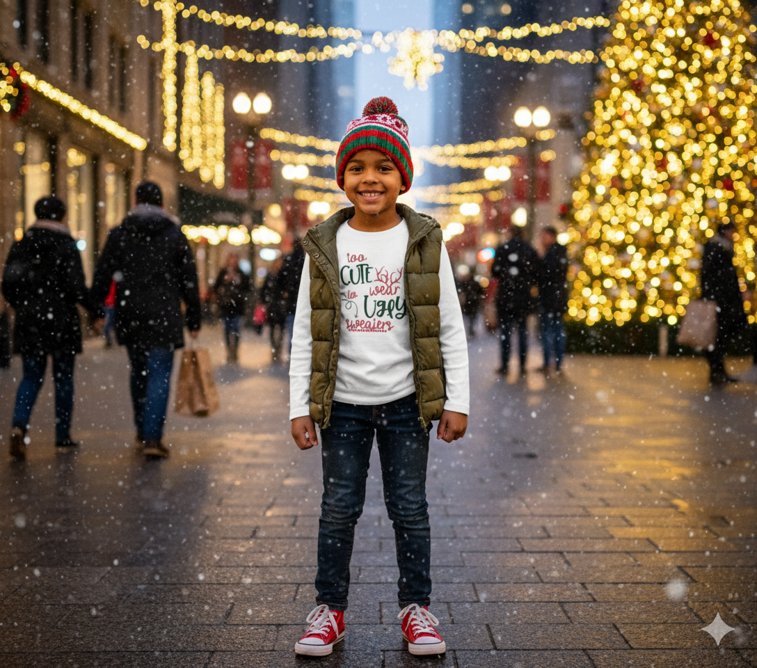 Too Cute To Wear Ugly Sweaters Christmas Girls Shirt Boys Shirt