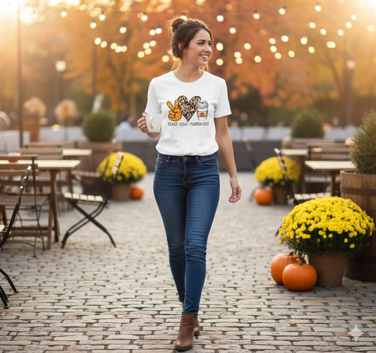 Peace Love Pumpkin Spice Fall Girls Shirt Ladies Shirt