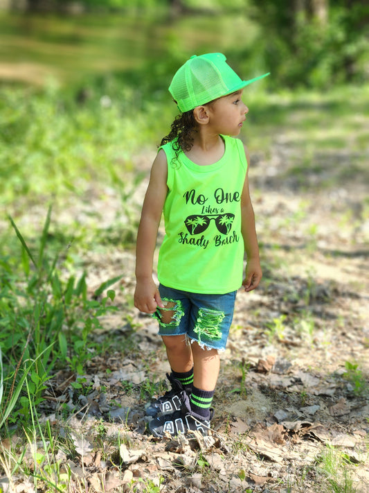 Neon Green Boys Distressed Jeans Shorts Girls Distressed Jean Shorts