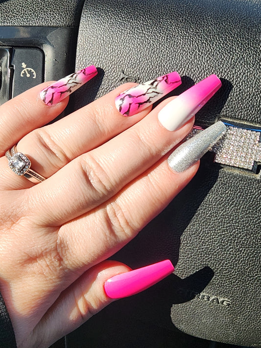 Pink Lighting Long Nails