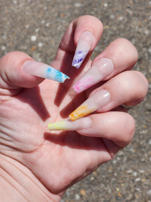 Colorful Tie Dye Long Nails