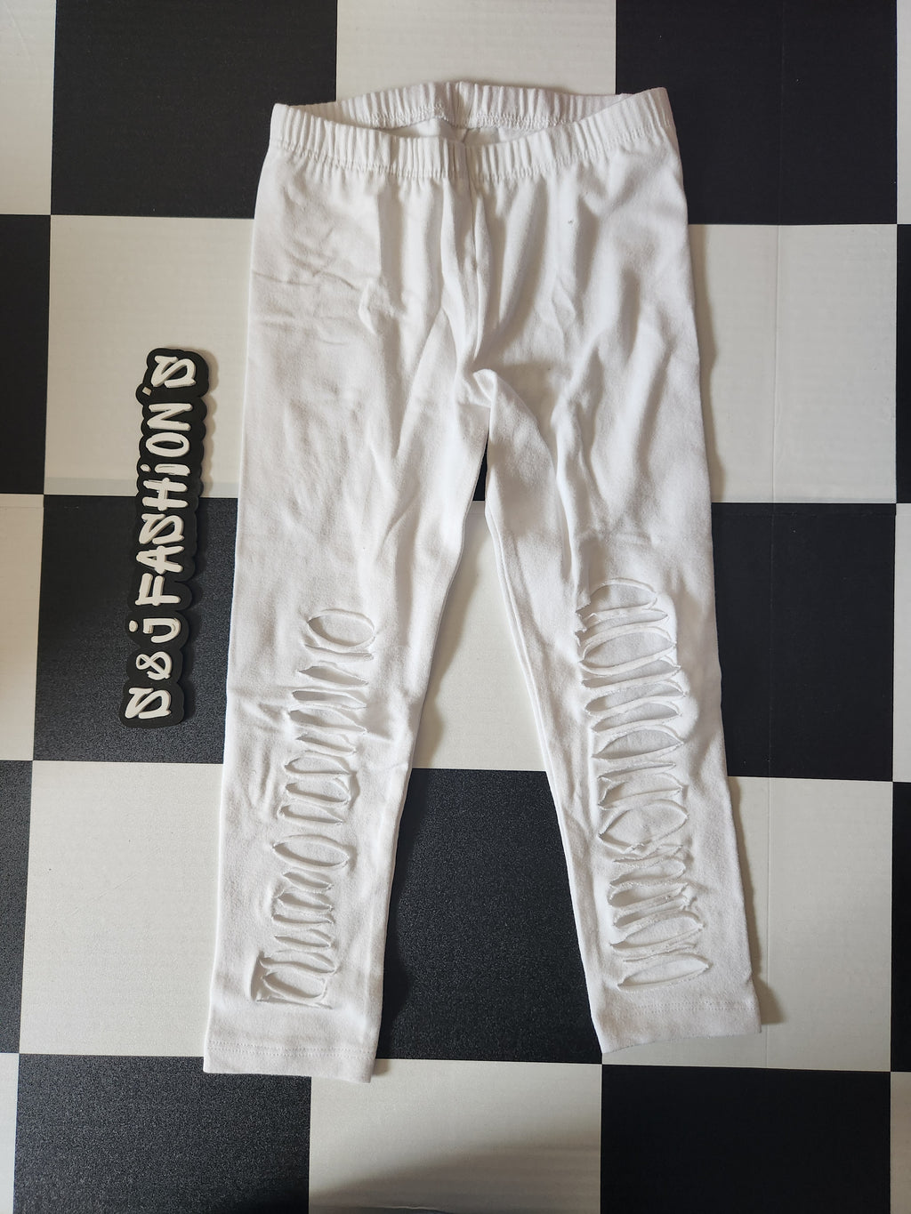 White Shredded Leggings 4 YXS RTS