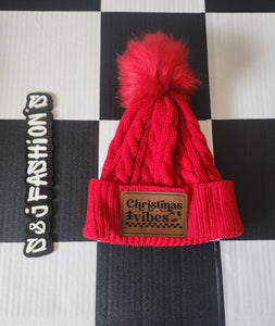 Christmas Vibes Patch Pom Beanie