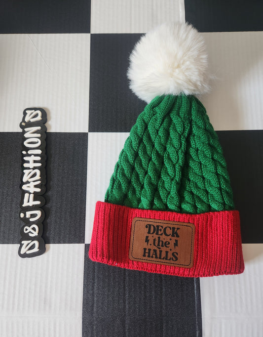 Deck The Halls Christmas Patch Pom Beanie