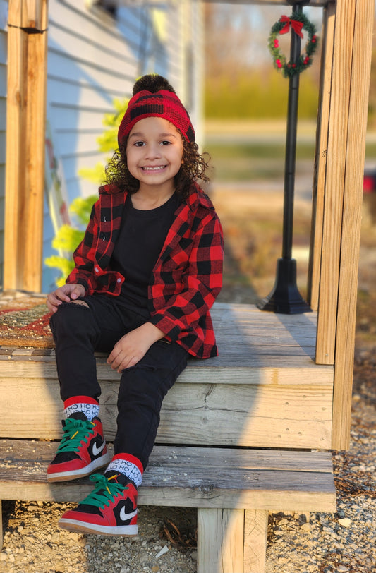 Buffalo Plaid Pom Beanie Christmas