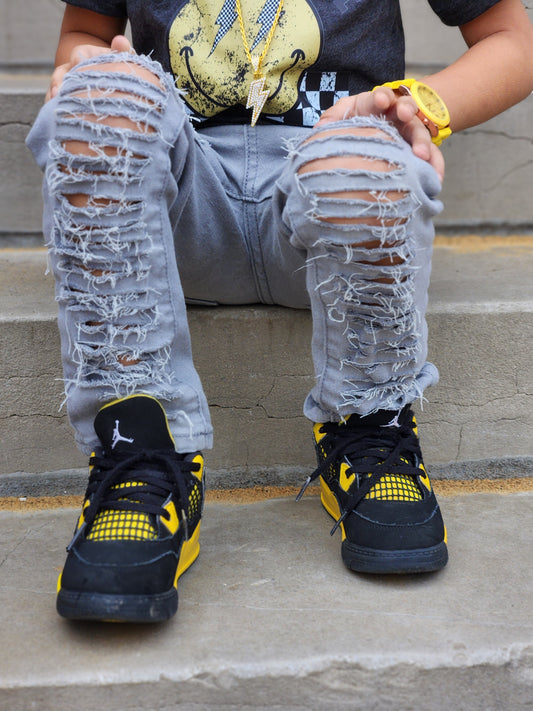 Black Basic Boys Distressed Jeans Girls Distressed Jeans Unisex