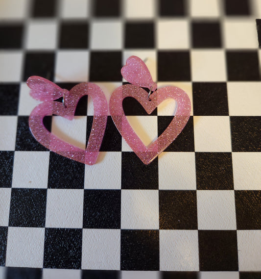Pink Glitter Heart Earrings Valentines