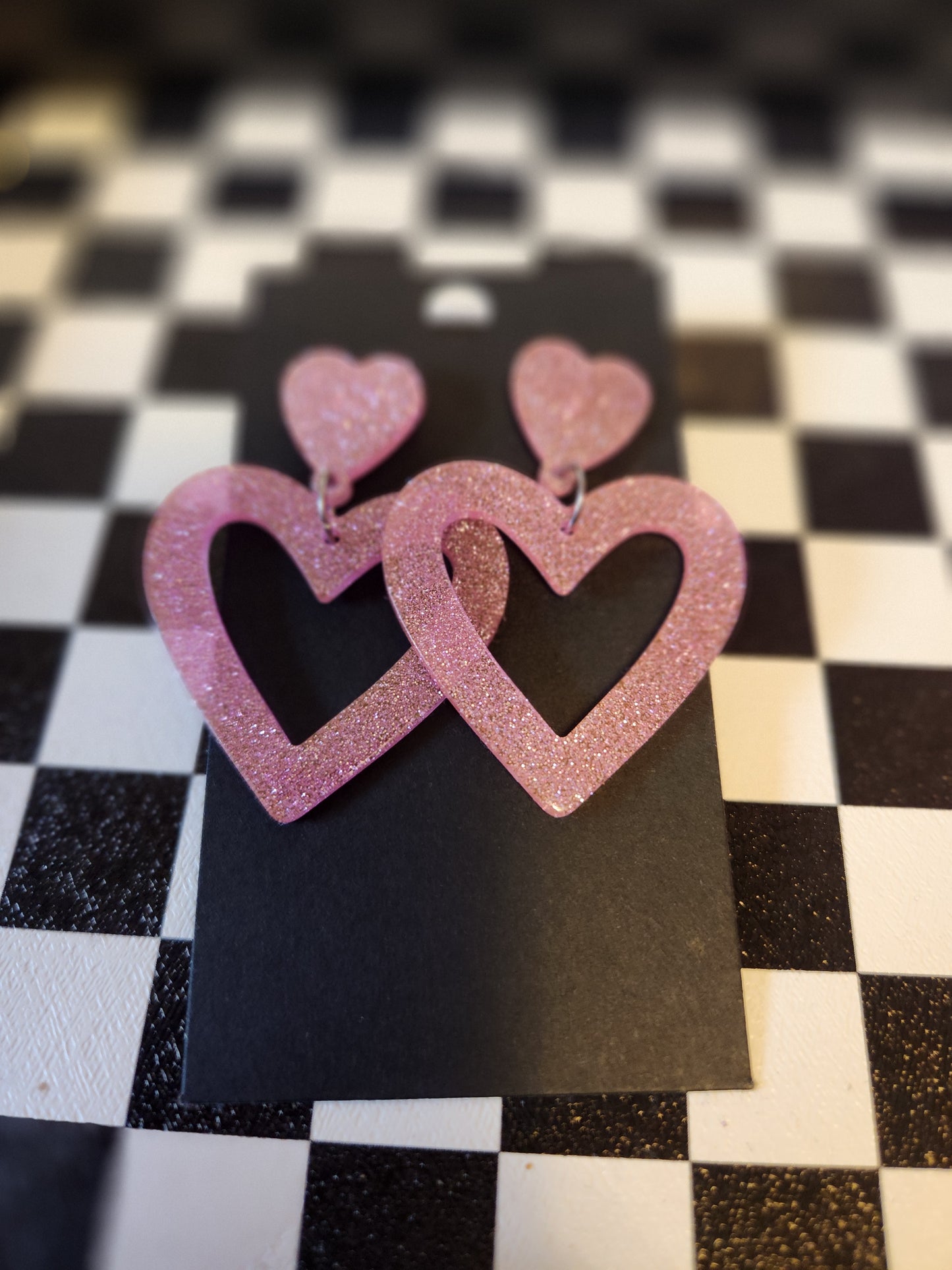 Pink Glitter Heart Earrings Valentines