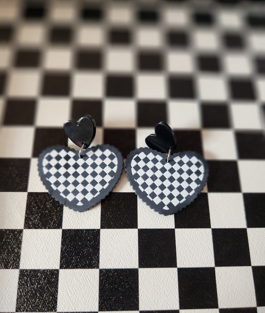 Checker Heart Earrings Valentines