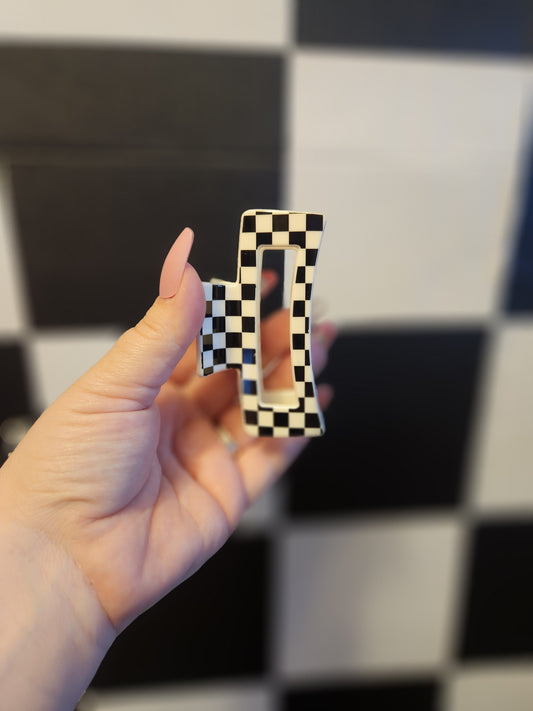 White Checker Claw Clip