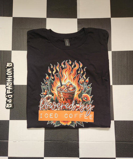 Powered By Iced Coffee Ladies Shirt Girls Shirt