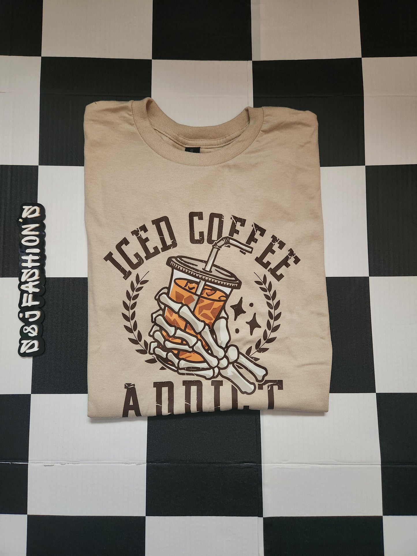 Iced Coffee Addicted Ladies Shirt Girls Shirt