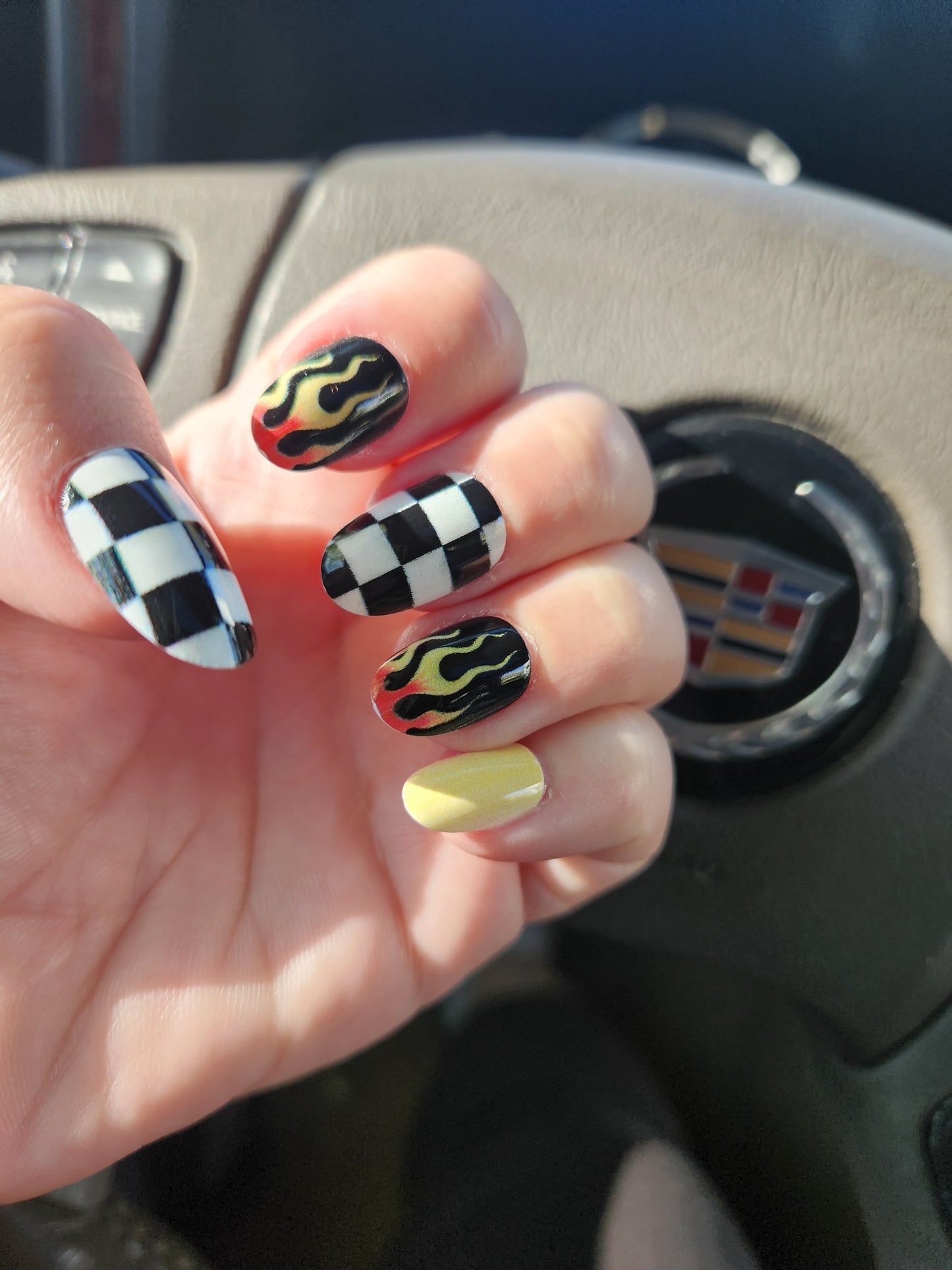 Checker Flame Med Nails