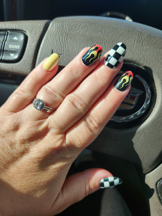 Checker Flame Med Nails