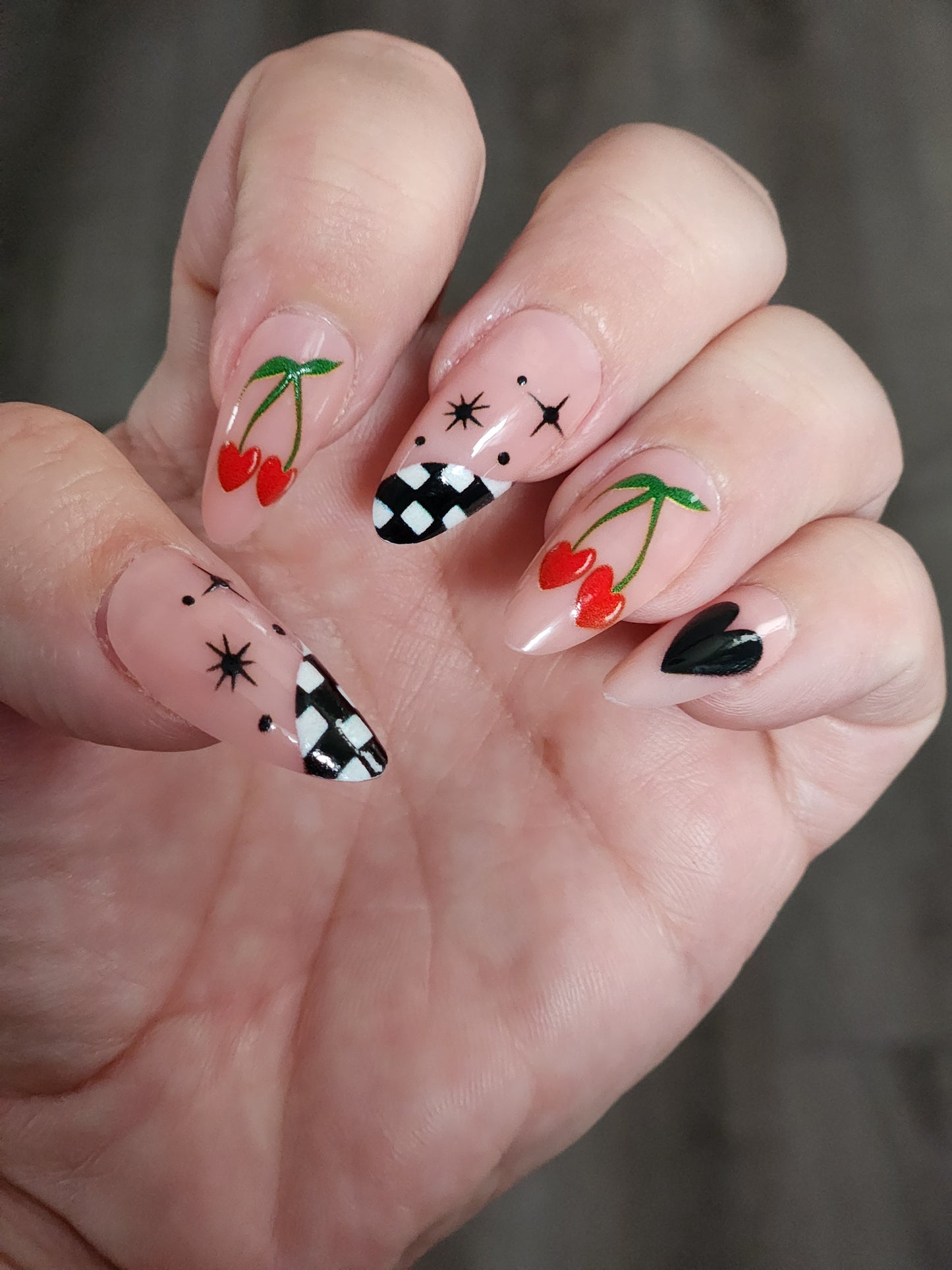 Checker Cherry Med Nails