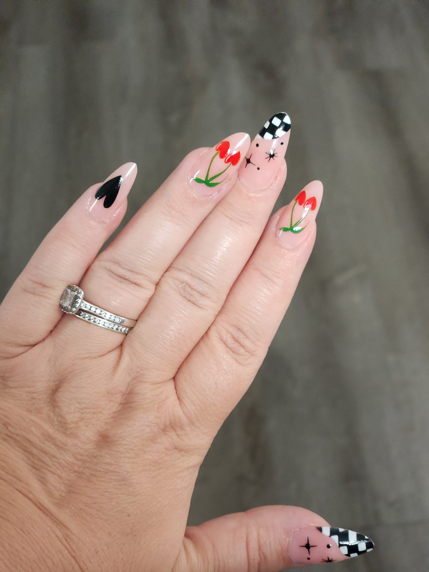 Checker Cherry Med Nails