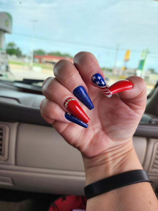 4th of July Long Nails