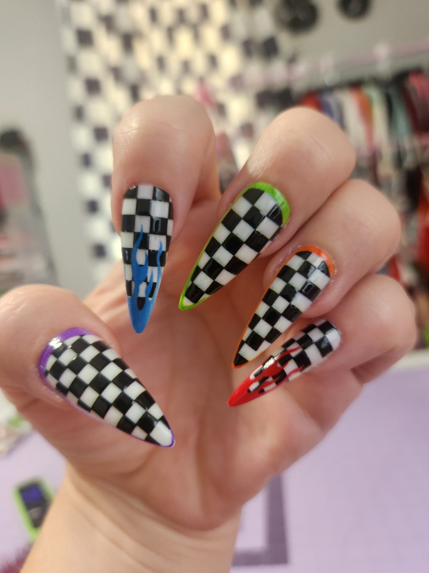 Colorful Checker Nails