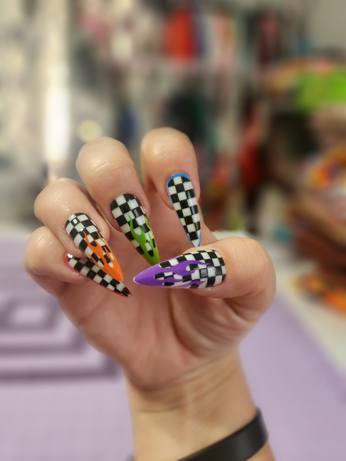 Colorful Checker Nails