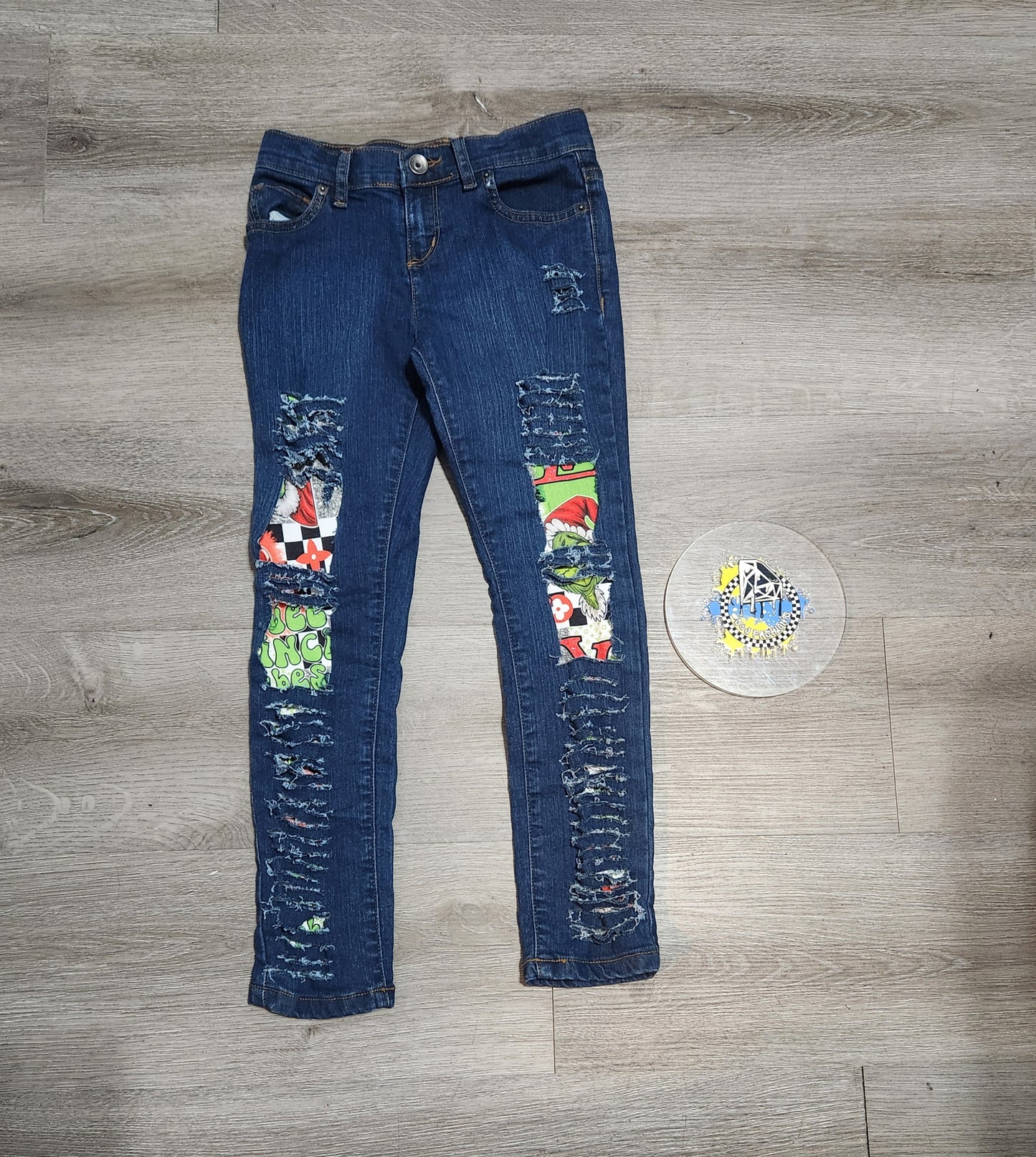 LV Grinch Girls Distressed Jeans Boys Distressed Jeans Christmas
