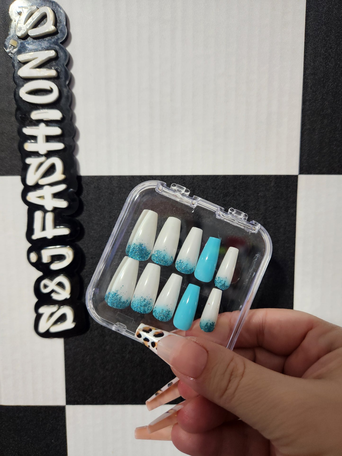 Blue Glitter Med Nails