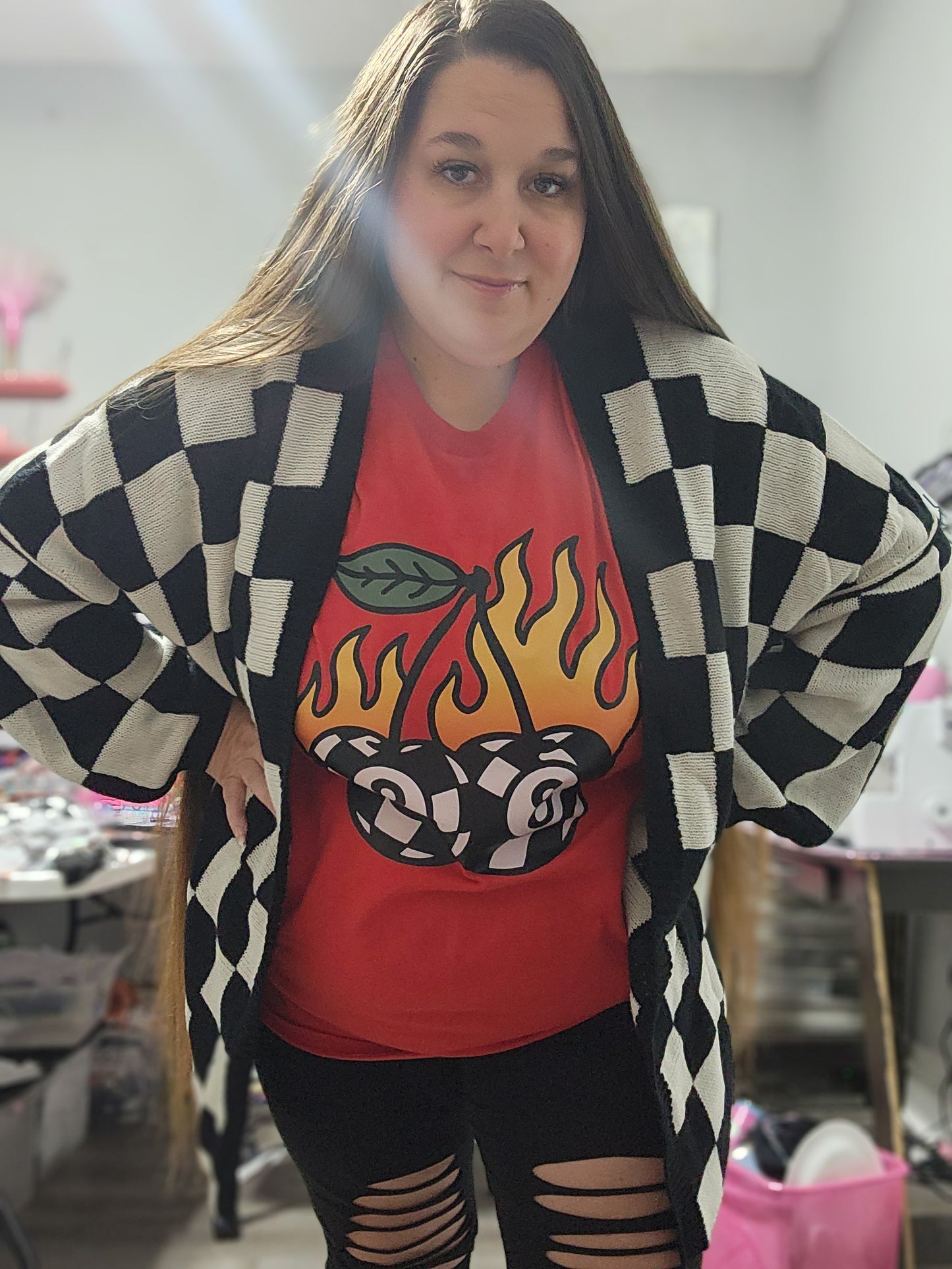 Black & White Checker Cardigan Plus Size