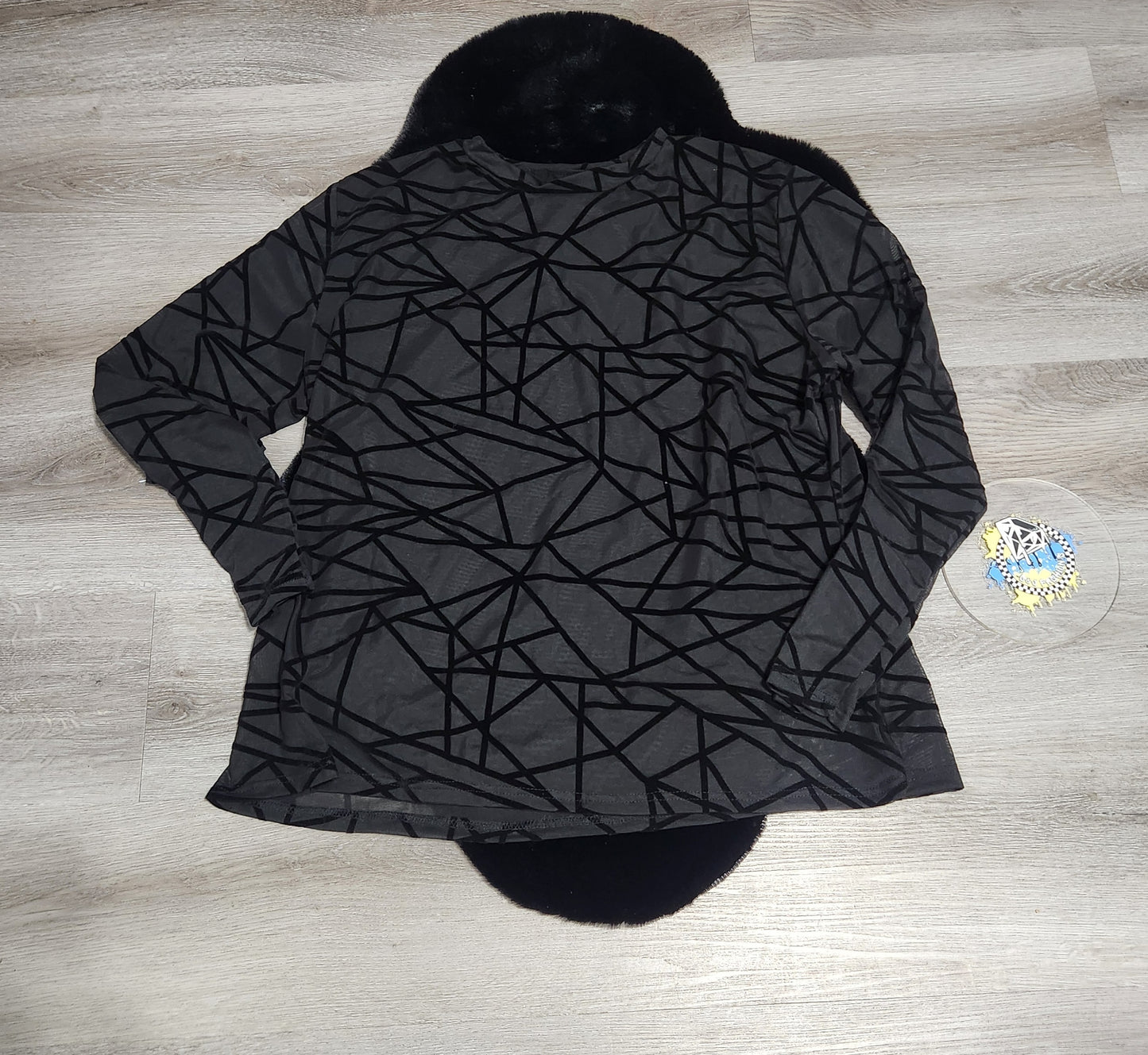 Black Mesh Long Sleeve Shirt Plus Size