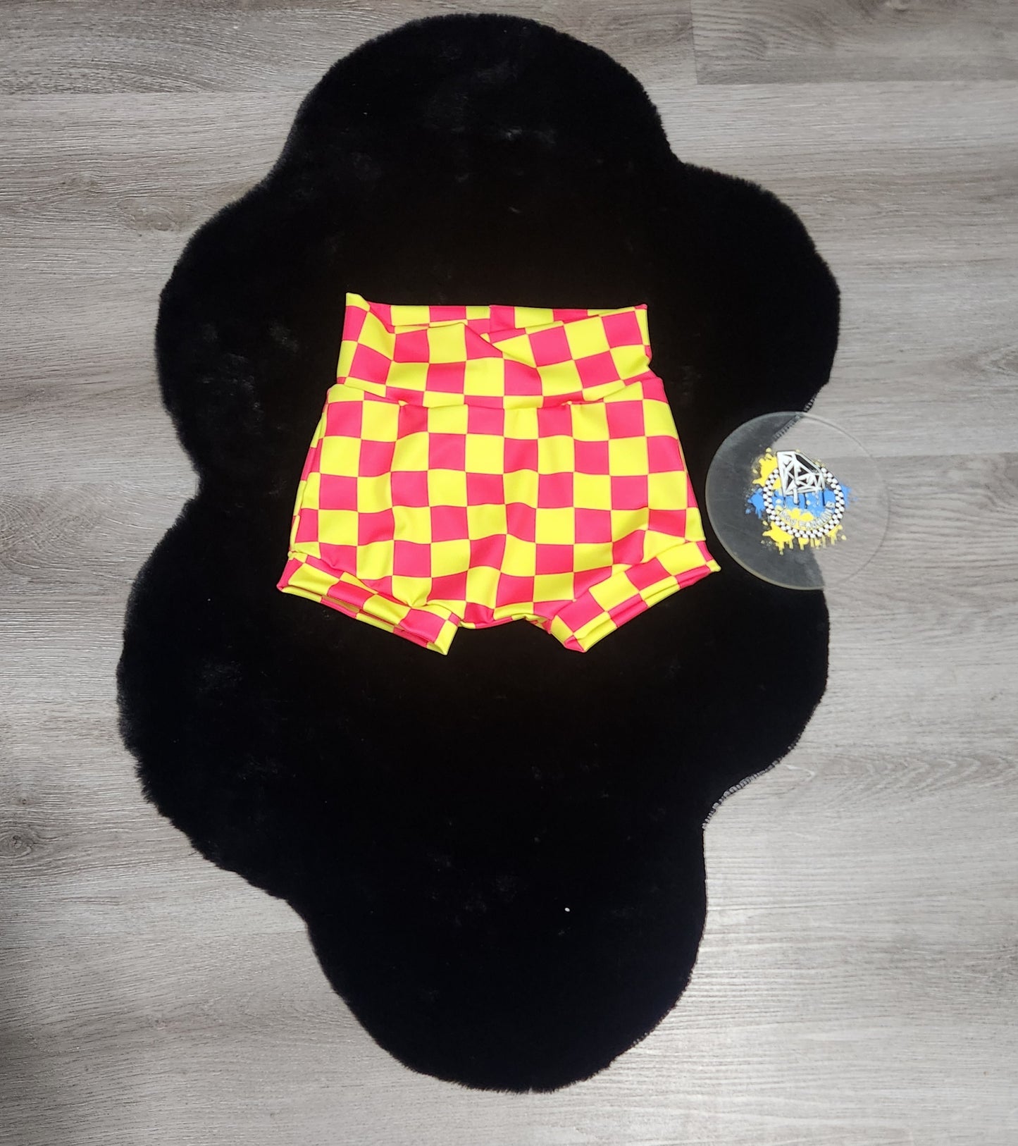 Neon Pink Yellow Checker Handmade