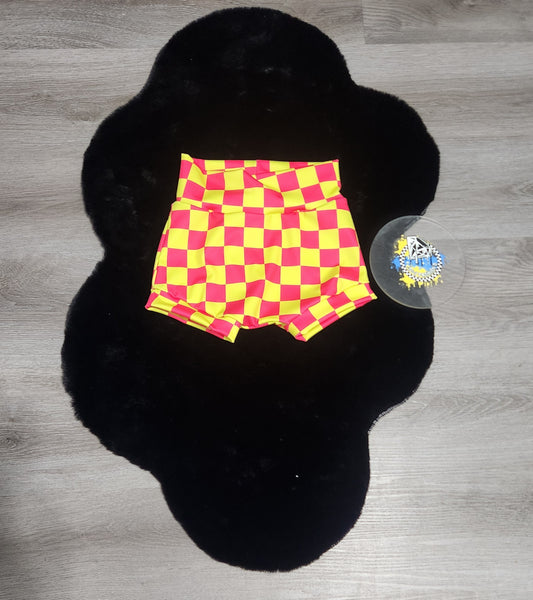 Neon Pink Yellow Checker Handmade