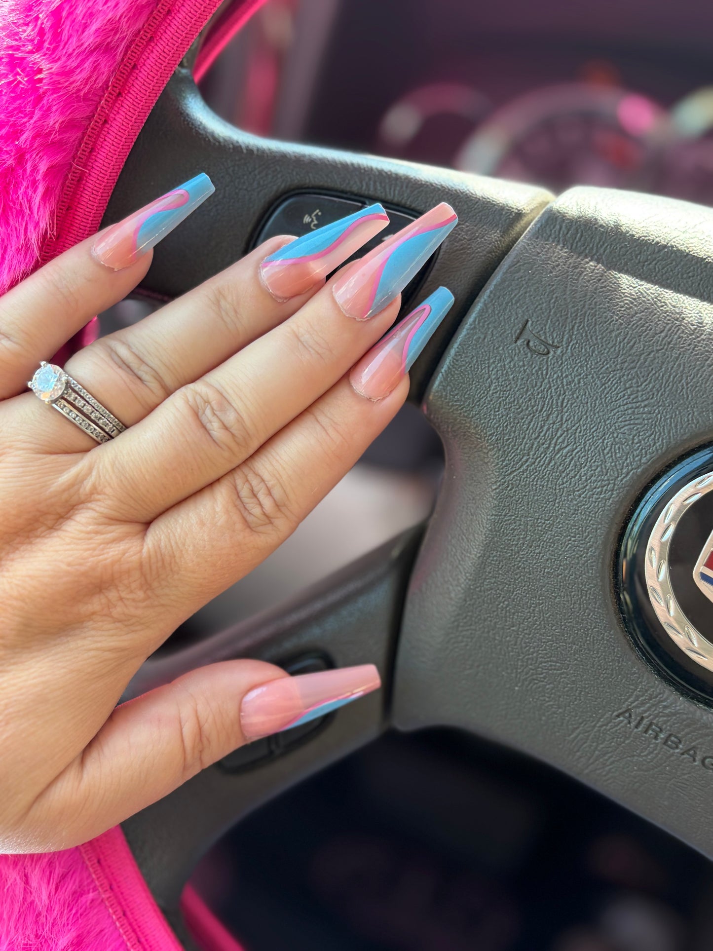 Pink and Blue Swirls Nails