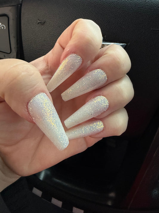 White Glitter Long Nails