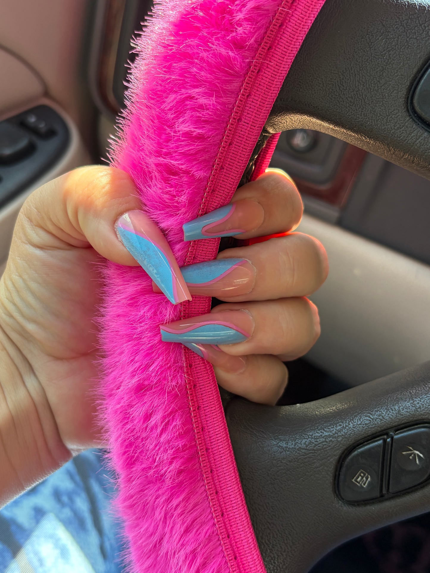 Pink and Blue Swirls Nails