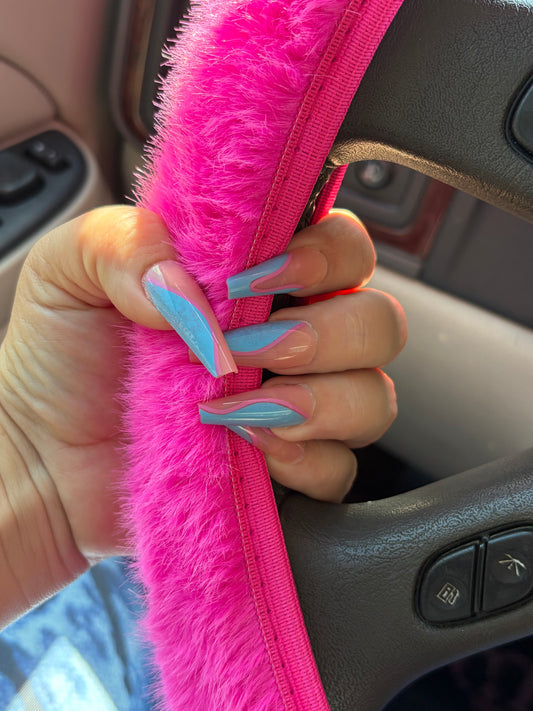 Pink and Blue Swirls Nails