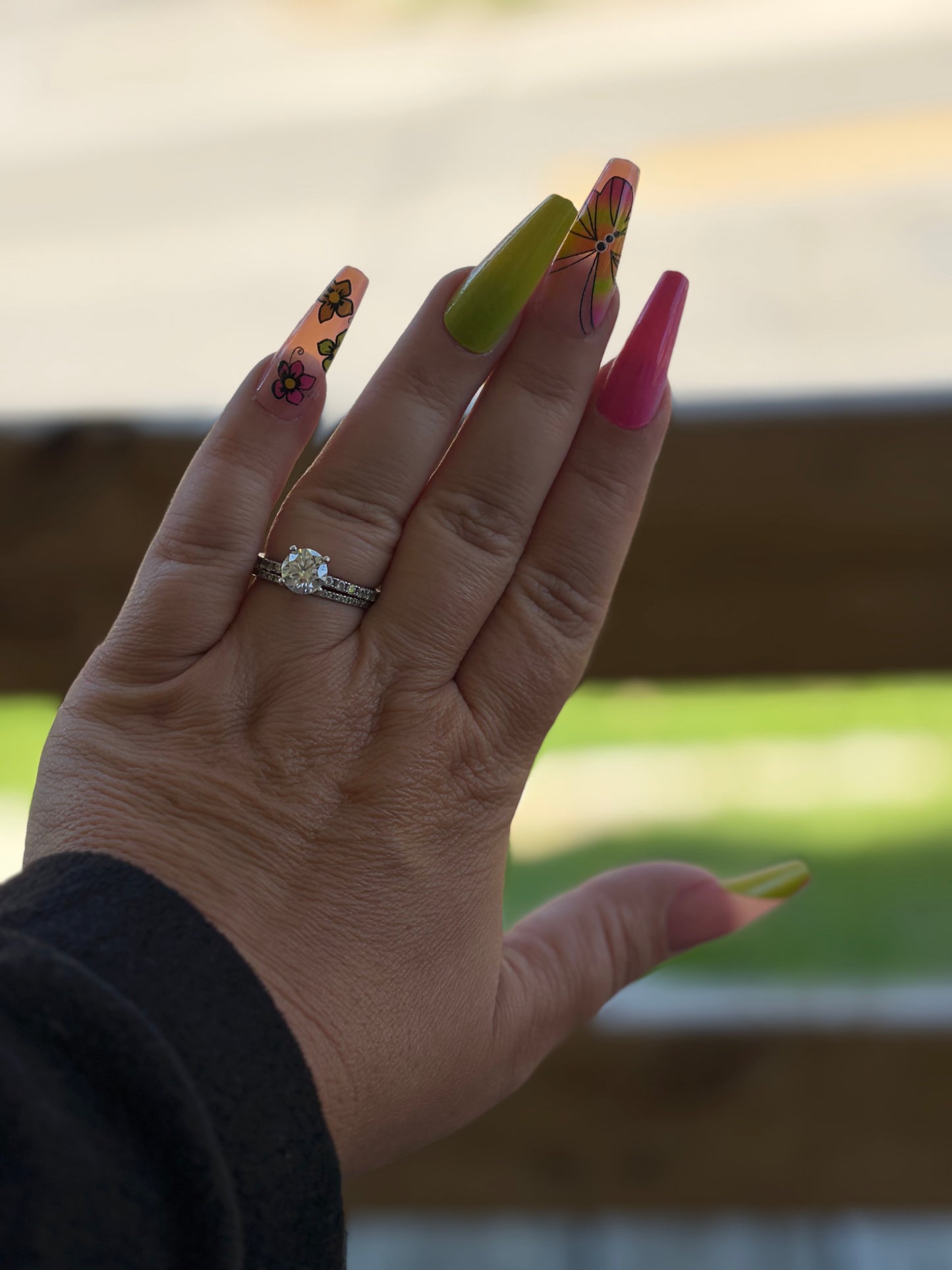 Pink & Green Butterfly Nails