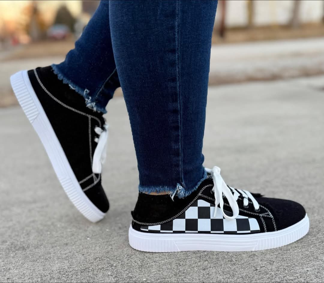 Ladies Black Checker Shoes