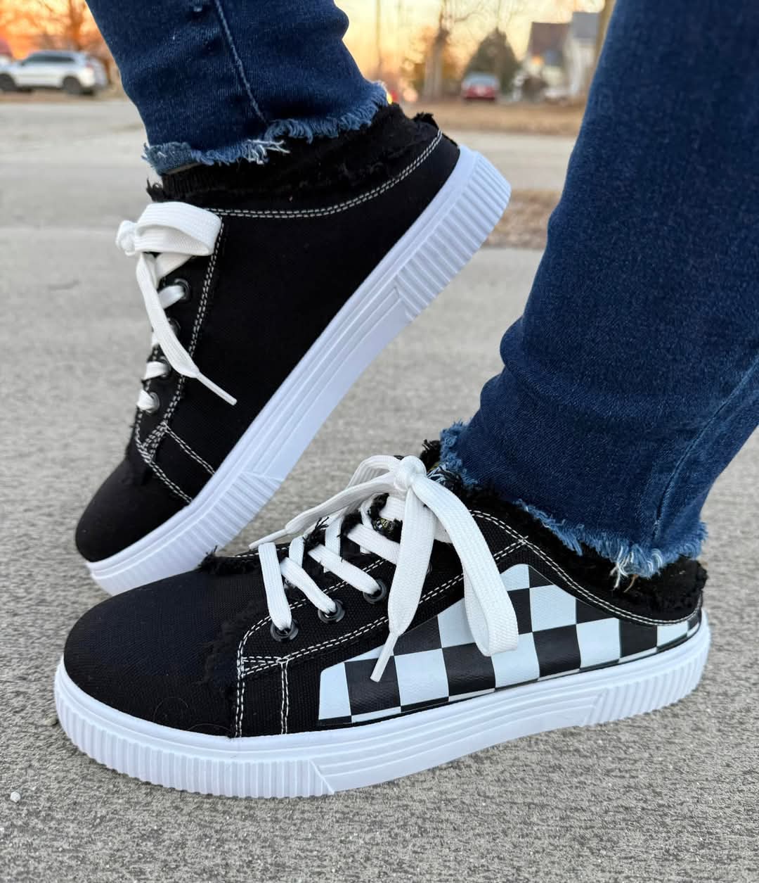 Ladies Black Checker Shoes