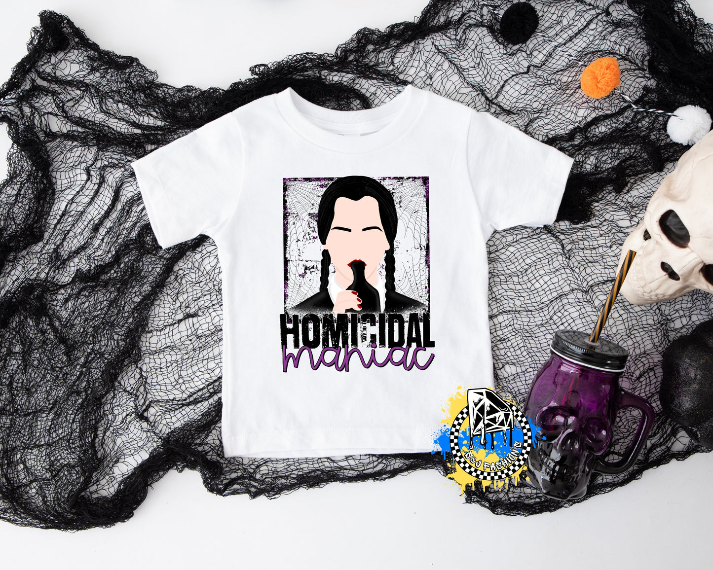 Addams Family Homicidal Maniac Halloween Ladies Shirt Girls Shirt