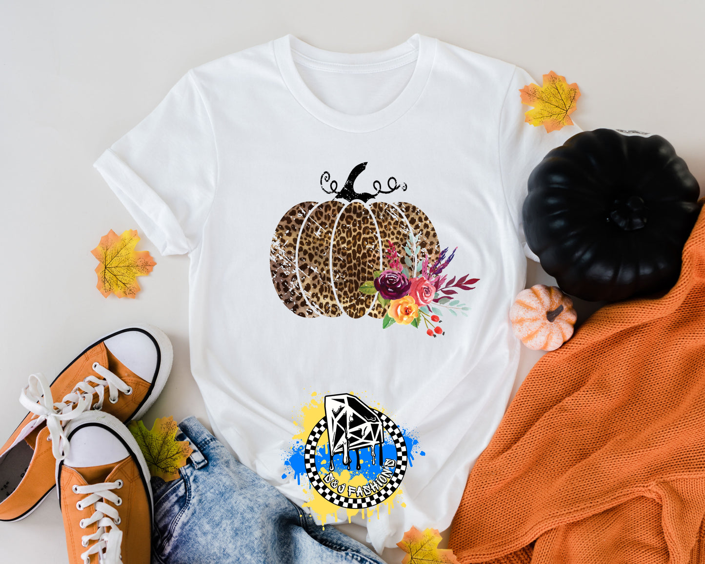 Leopard Pumpkin Fall Girls shirt Ladies Shirt