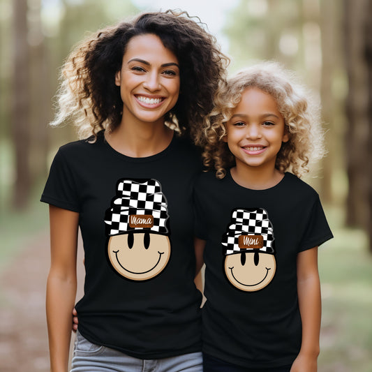 Mama Mini Checker Smiley Face Beanie Boys Shirt Girls Shirt Ladies Shirt Mens Shirt