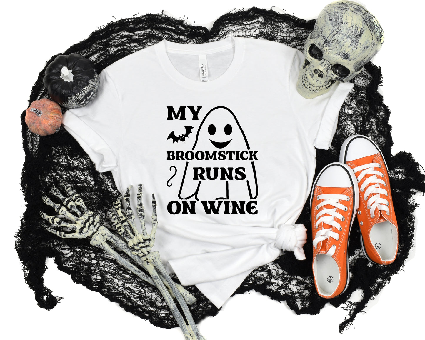 My Broomstick Runs On Wine Halloween Ladies Shirt