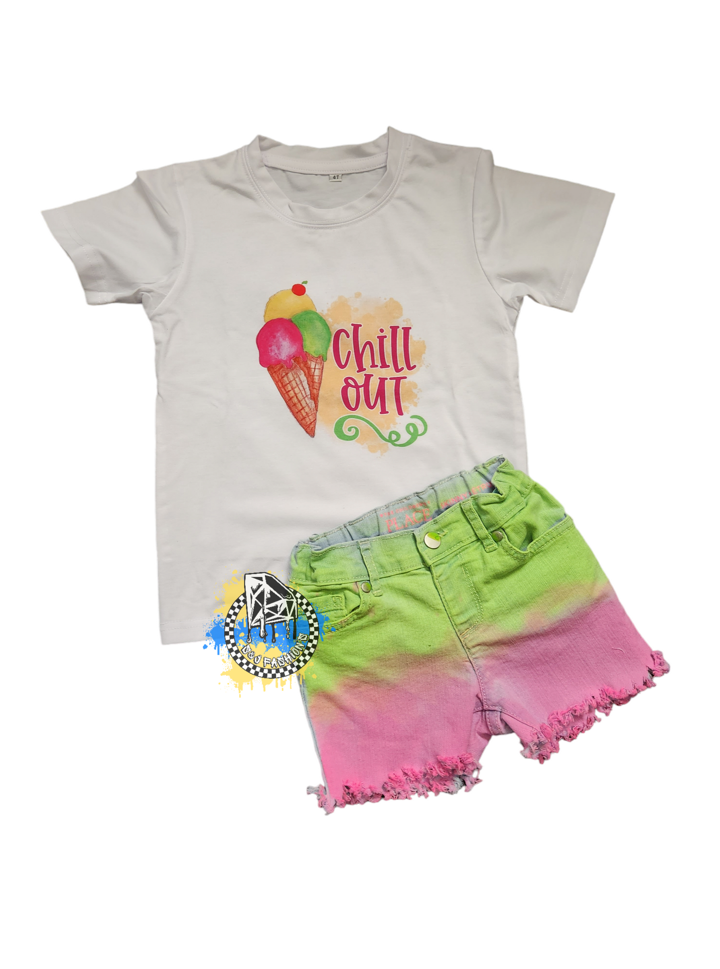 Neon Ombre Girls Distressed Jeans Shorts