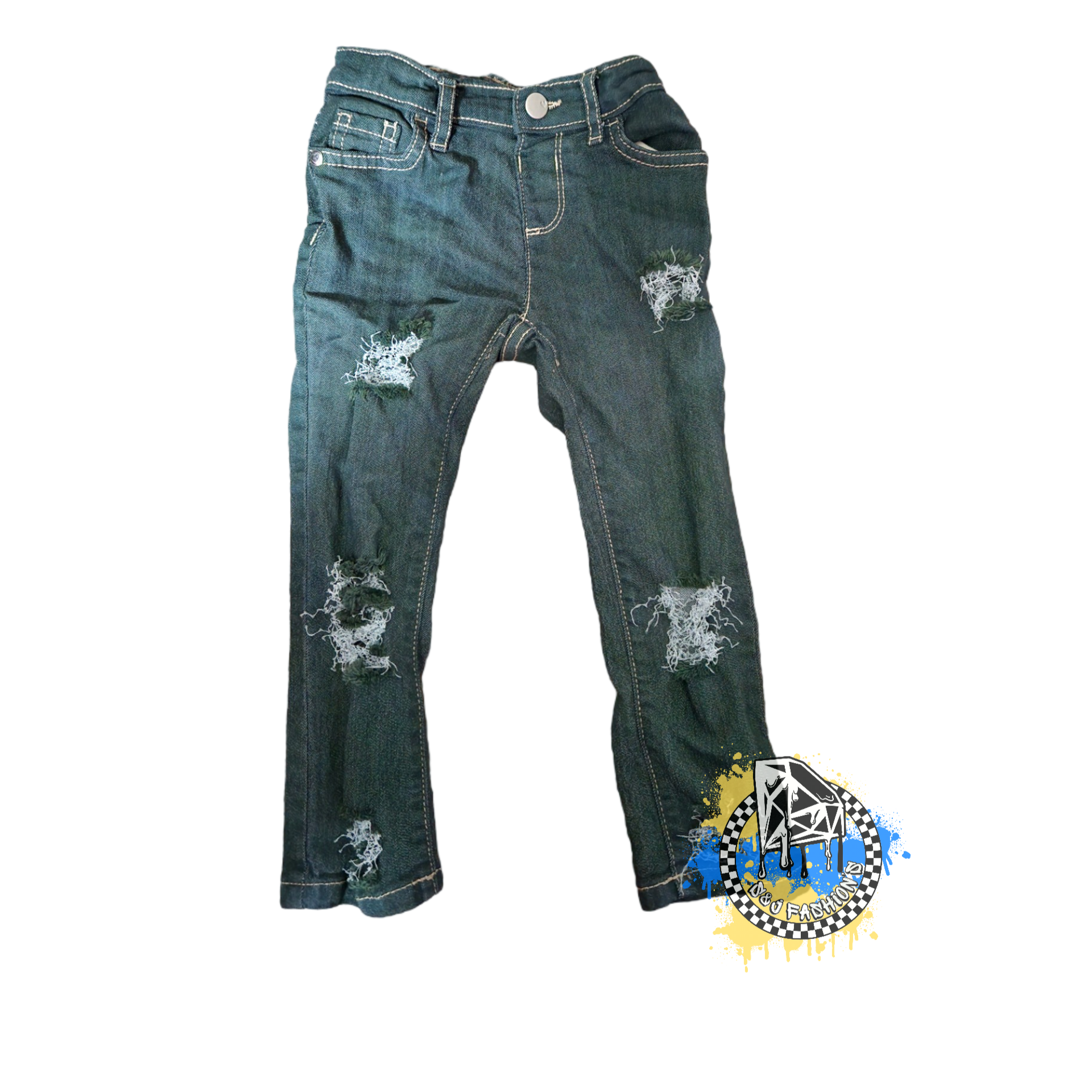 Dark Green Dyed Girls Distressed Jeans Boys Distressed Jeans